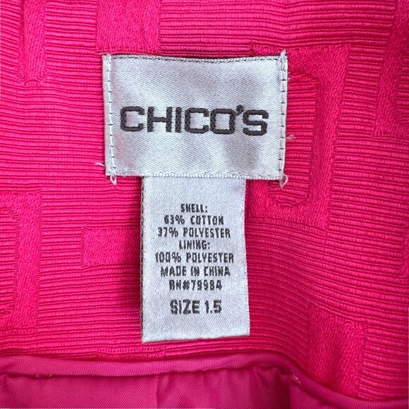 CHICOS Bright Hot Pink Geometric 1-Button Cropped Blazer Jacket 1.5 Size 8 10 - Picture 4 of 4